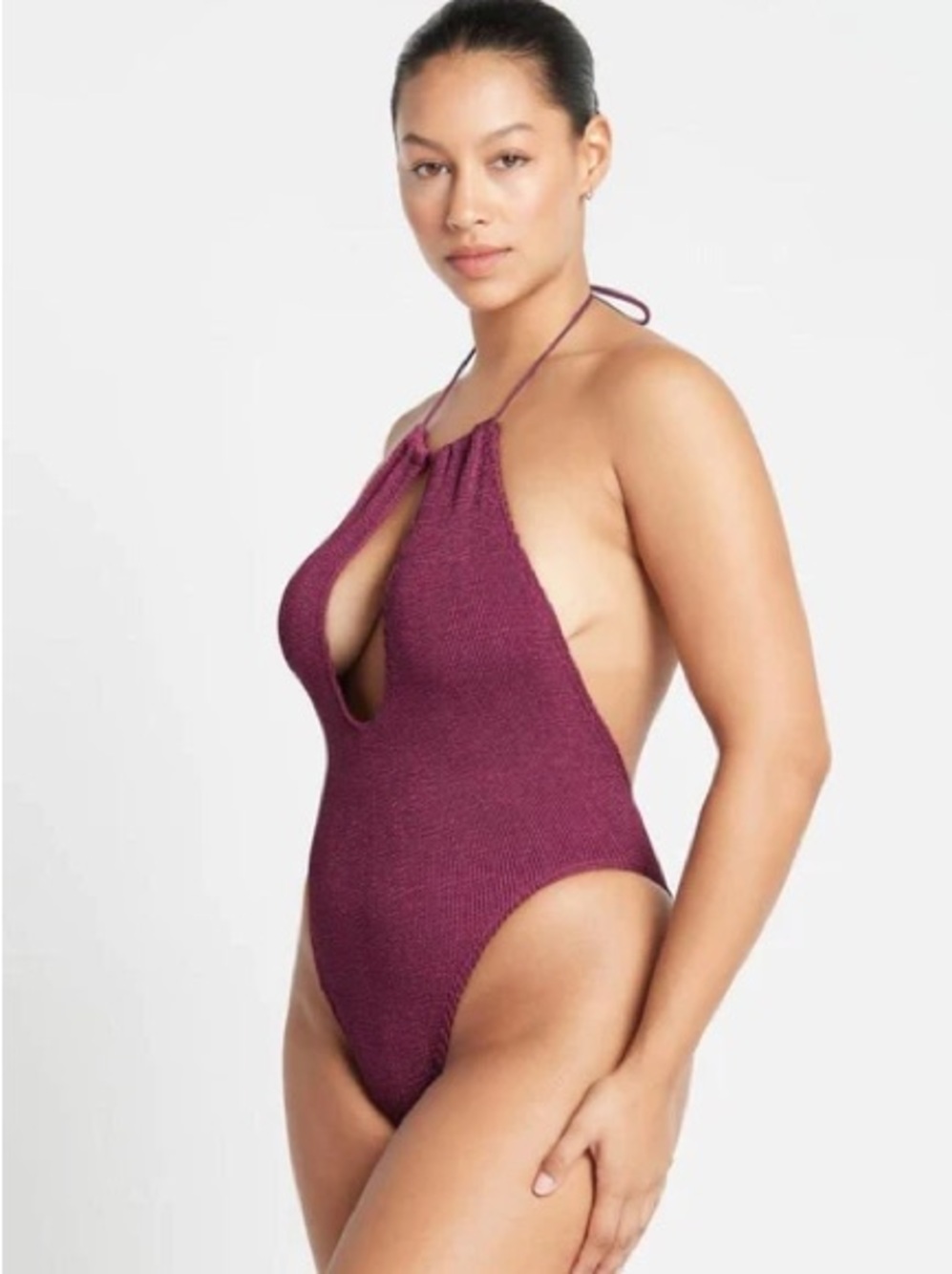 Bond-Eye Bisou Keyhole One-Piece Swimsuit, Boysenberry Shimmer – One Size
